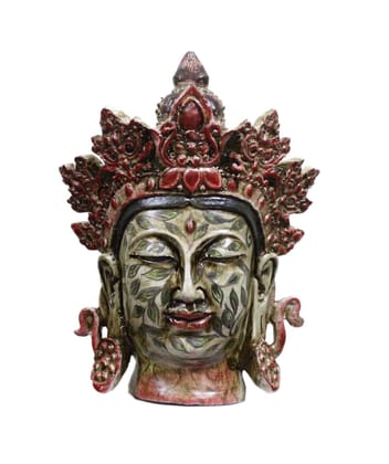 COPPERHOARD Leaf Art Multicoloured Resin  Tara Devi  Goddess Tara Meditating Buddha Head Statue with Beautiful Smile and Crown for Home Decor and Gifting.