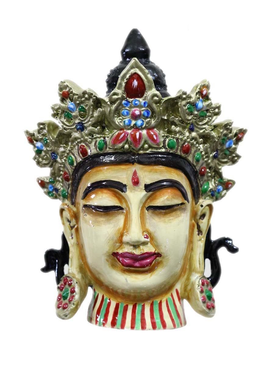 COPPERHOARD Beige Multicoloured Resin  Tara Devi  Goddess Tara Meditating Buddha Head Statue with Beautiful Smile and Crown for Home Decor and Gifting.