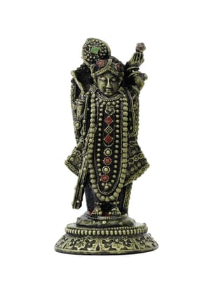 COPPERHOARD Multicolor Black Resin Shreenathji Krishna Murti Statue for Home Temple Gift