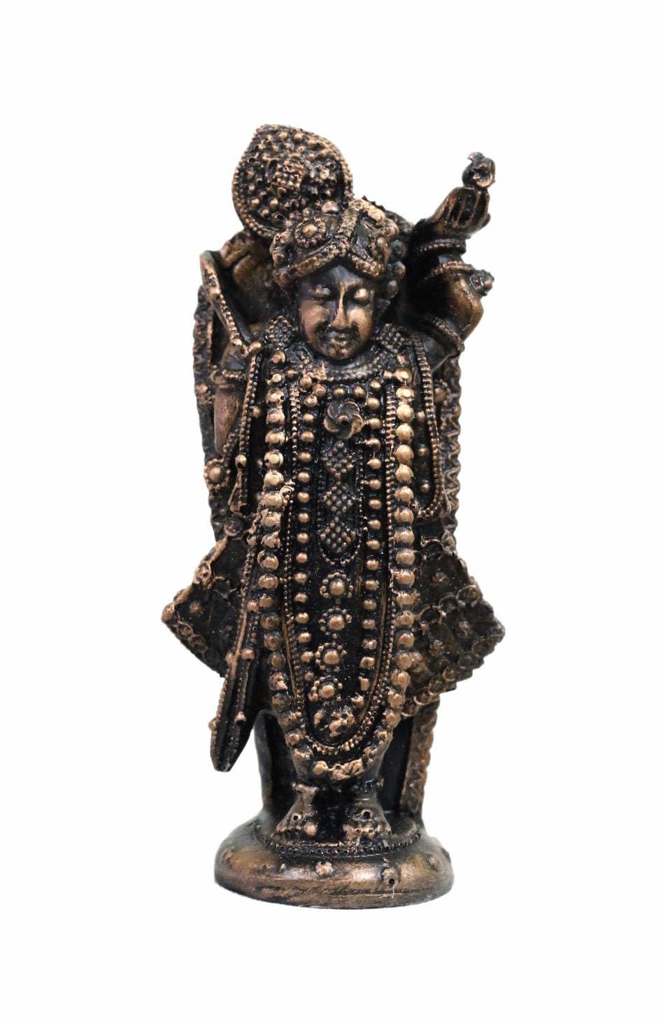 COPPERHOARD Antique Copper Colour Resin Shreenath Ji Resin Murti Antique Copper Statue for Love Home Warming Decor Living Pooja Room Mandir Temple Religious