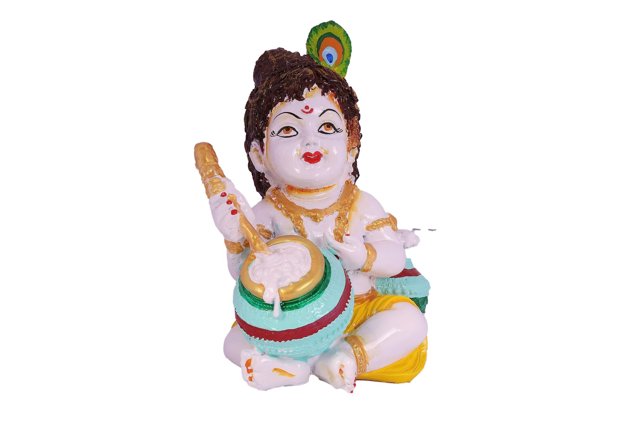 COPPERHOARD White Colour Resin Bal Gopal Makhan Chor Pious Hindu Religious God Idol Showpiece Handmade Murti for Home Decoration, Radha Krishna Murti