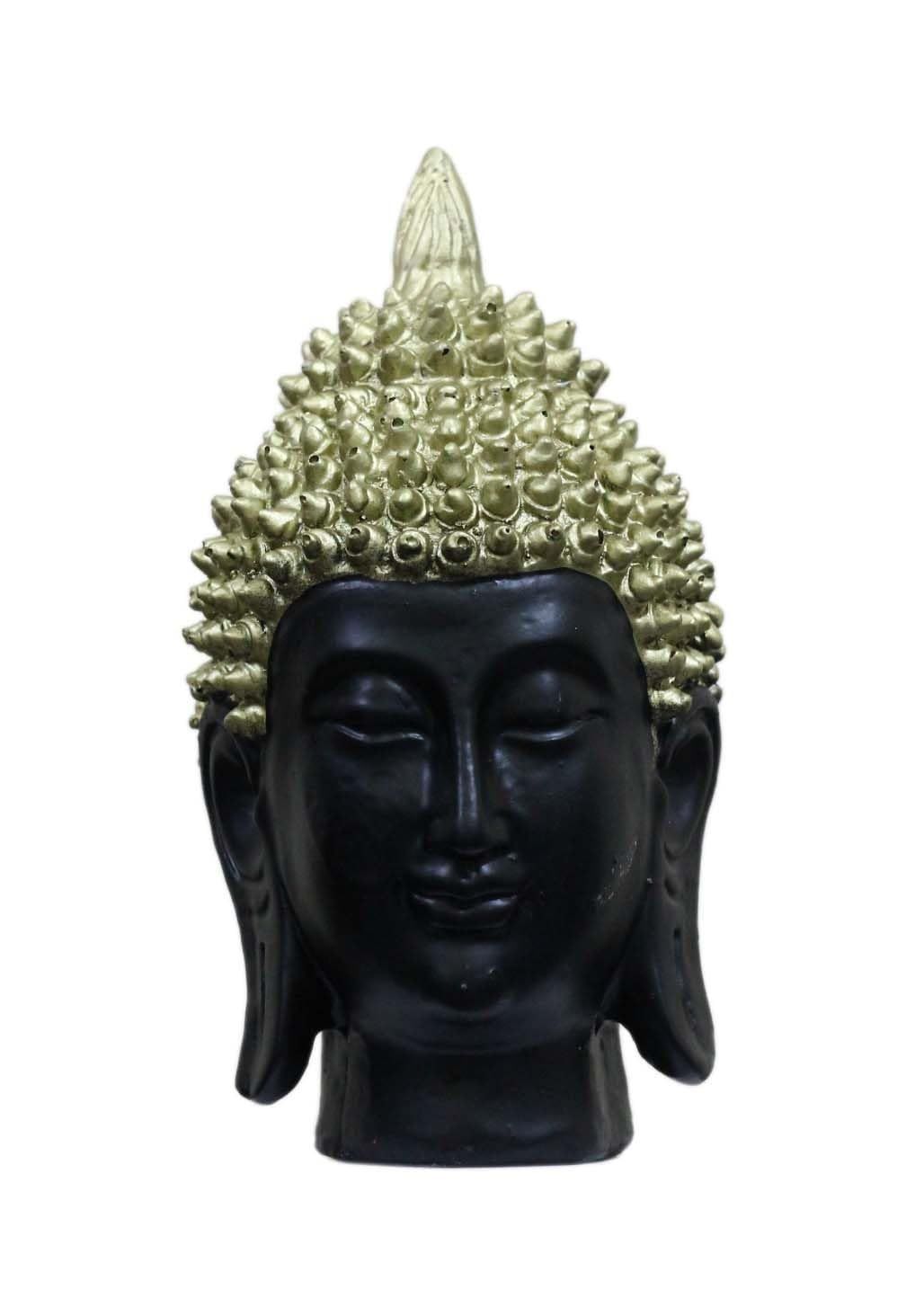 COPPERHOARD Gold Black Resin Meditating Buddha Head Statue with Beautiful Smile for Home Decor and Gifting.