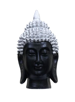 COPPERHOARD Silver Black Resin Meditating Buddha Head Statue with Beautiful Smile for Home Decor and Gifting.