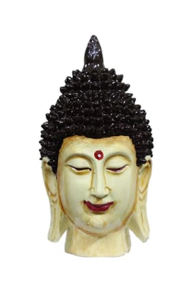 COPPERHOARD Beige Brown Multicoloured Resin Meditating Buddha Head Statue with Beautiful Smile for Home Temple and Showpiece.