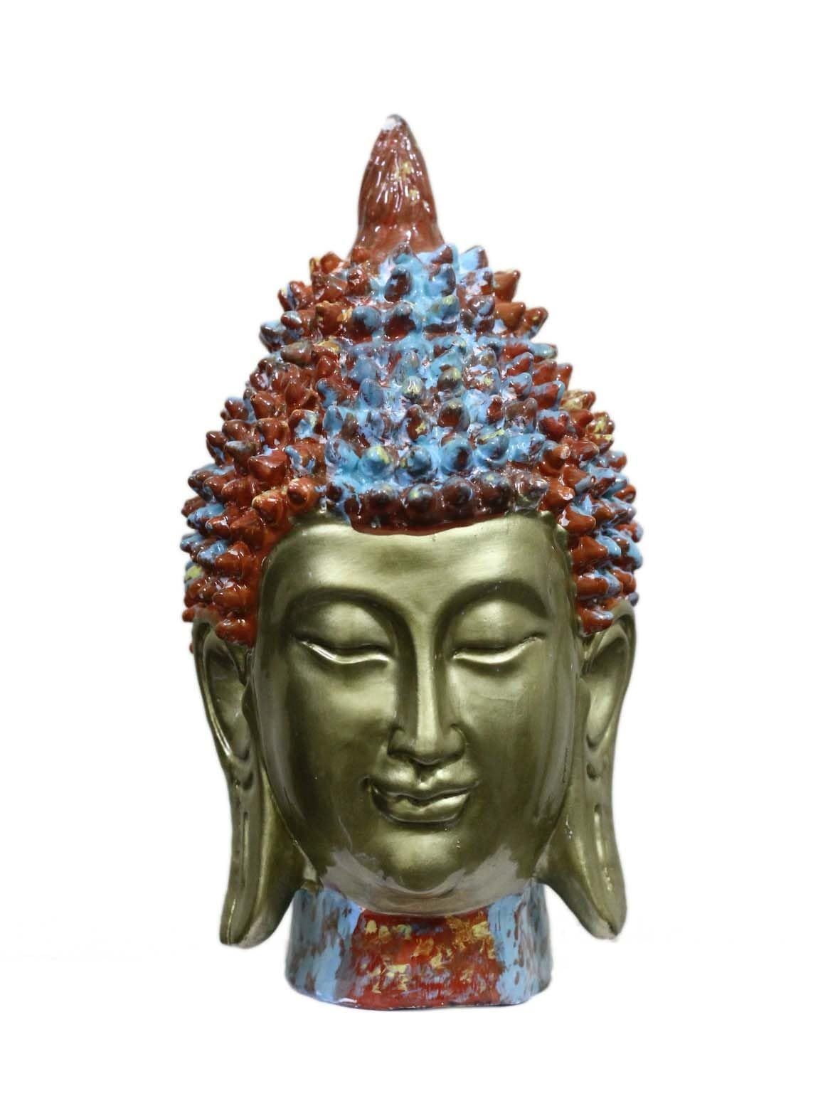 COPPERHOARD Gold Multicoloured Artwork Resin Meditating Buddha Head Statue with Beautiful Smile for Home Temple and Showpiece.