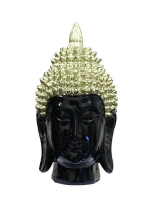 COPPERHOARD Gold Black Resin Meditating Buddha Head Statue with Beautiful Smile for Home Temple and Showpiece.