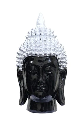 COPPERHOARD Silver Black Resin Meditating Buddha Head Statue with Beautiful Smile for Home Temple and Showpiece.