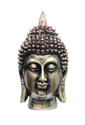 COPPERHOARD Antique Gold Bronze Resin Meditating Buddha Face Statue with Beautiful Smile for Peace and Tranquility.