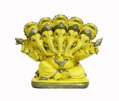 COPPERHOARD Panchmukhi Ganesh Blessing Ganesha Statue Murti for Home Temple Decor (Yellow)