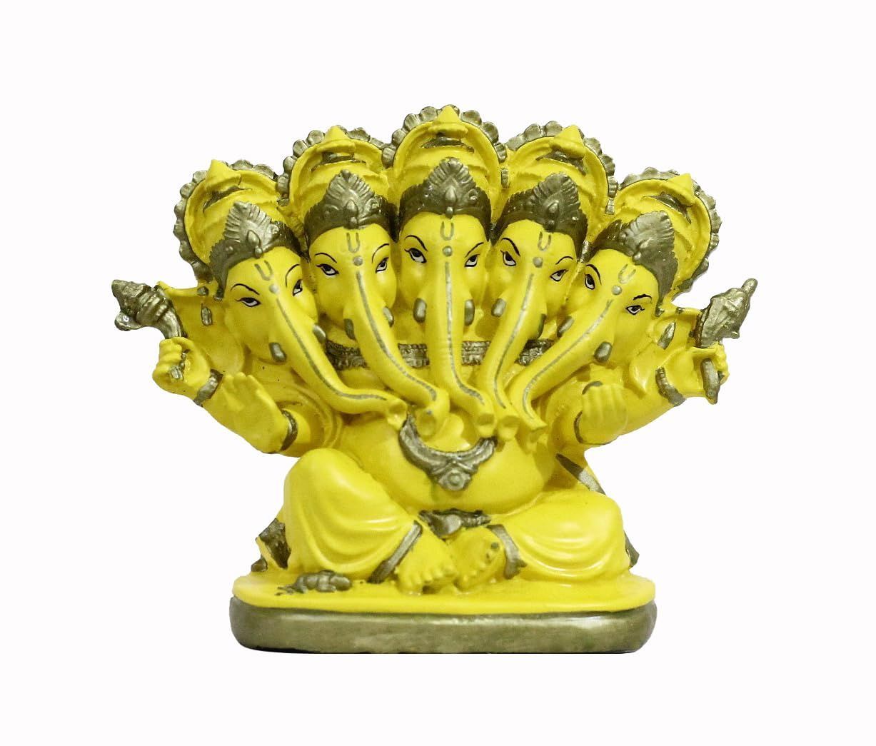 COPPERHOARD Panchmukhi Ganesh Blessing Ganesha Statue Murti for Home Temple Decor (Yellow)