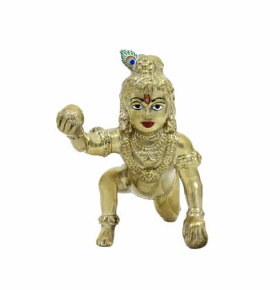 COPPERHOARD Brass Laddu Gopal Kanha Bal Krishna Statue Idol for Home Temple Pooja Mandir