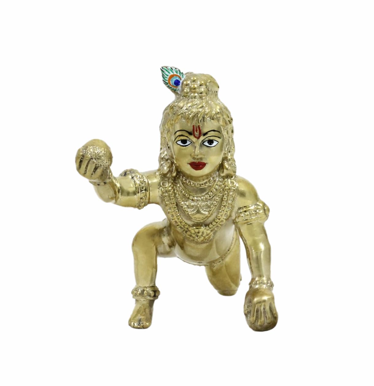 COPPERHOARD Brass Laddu Gopal Kanha Bal Krishna Statue Idol for Home Temple Pooja Mandir