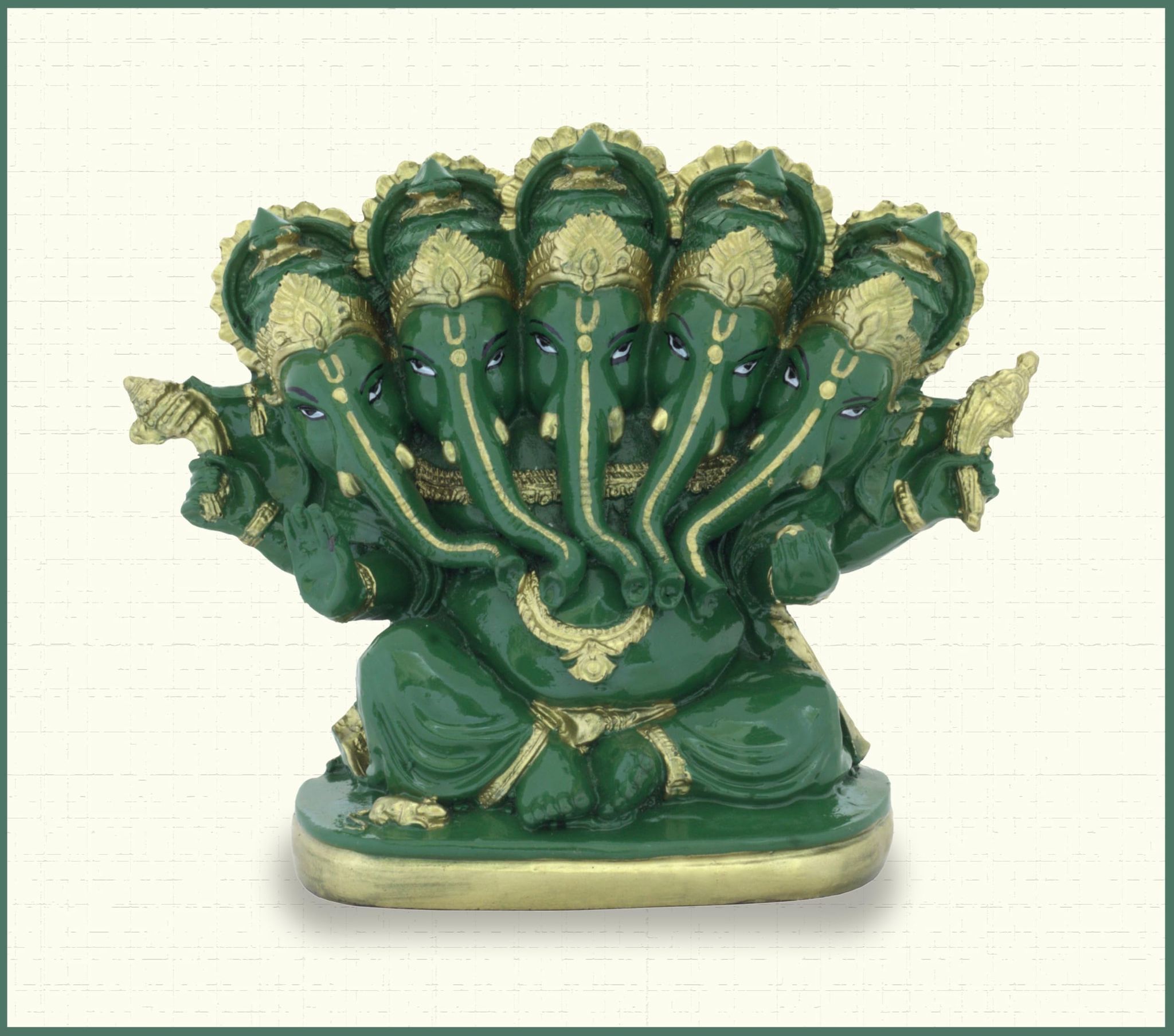 COPPERHOARD Panchmukhi Ganesh Blessing Ganesha Statue Murti for Home Temple Decor (Green)