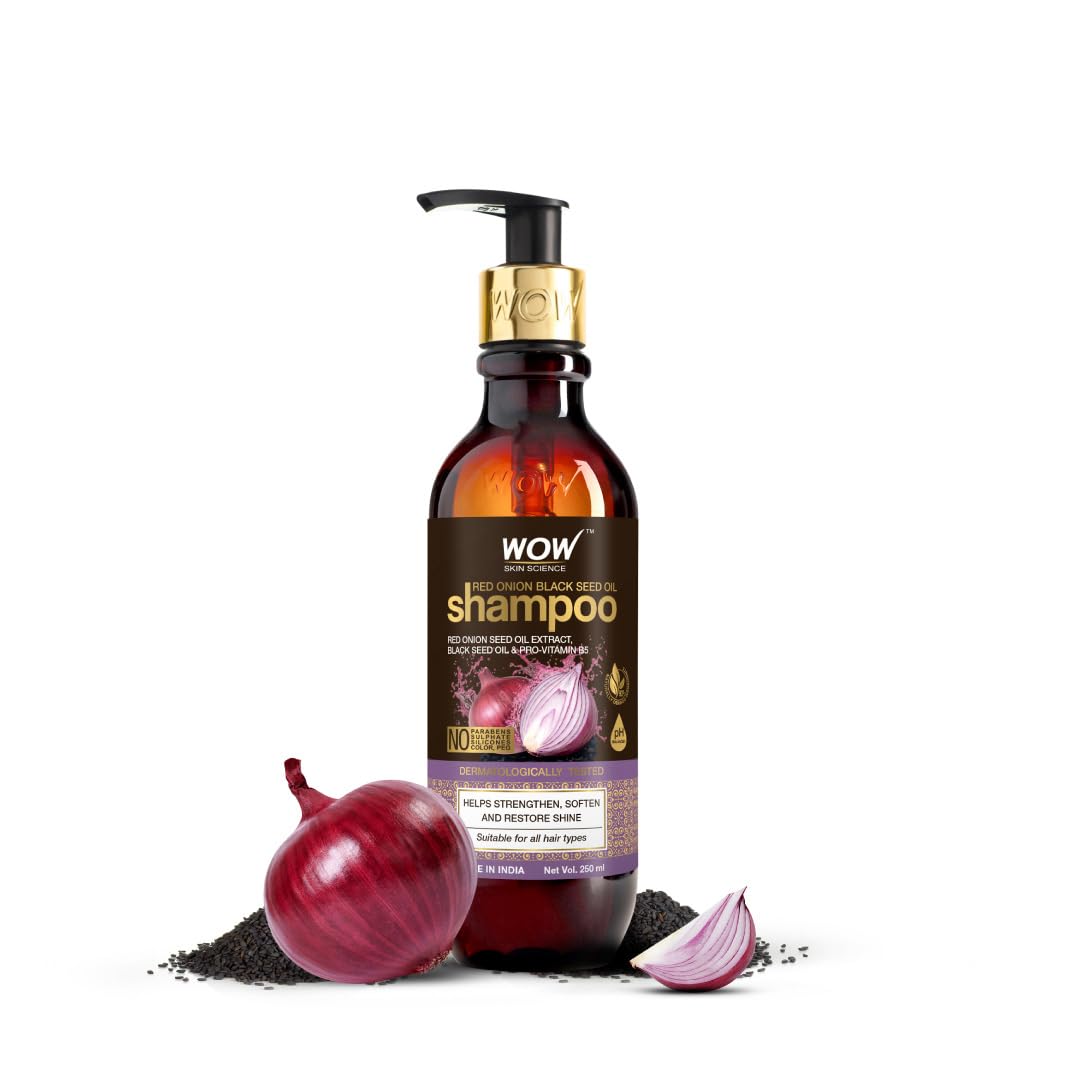 WOW Skin Science Red Onion Black Seed Oil Shampoo with Red Onion Seed Oil Extract, Black Seed Oil & Pro-Vitamin B5 | Controls Hair fall | Helps Strengthen Hair | No Sulphate No Paraben | For Men & Women - 250ml