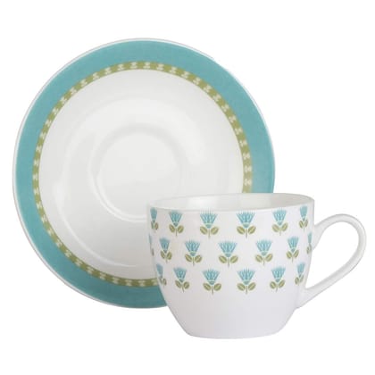 Femora Indian Ceramic Tea Cup and Saucers Set, 200 ML, Set of 12 (6 Cups, 6 Saucers), Blue