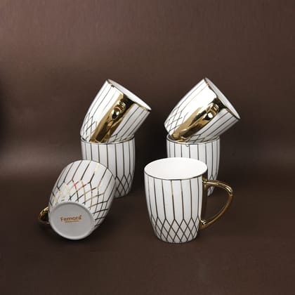 Femora Gloden Branch Pattern Golden Tea Mugs, Ceramic Tea Cups, Coffee Mugs (160 ml, Golden) - 6 Pcs Set