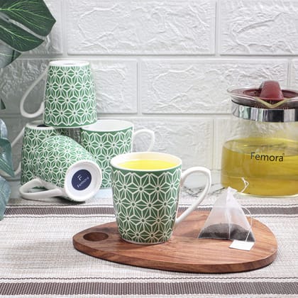 Femora Bone China Geo Green Design Tea Cup, 6 pcs, 160 ML