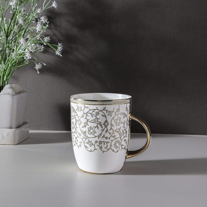 Femora India Gold Floral Fine Bone China Golden Coffee Mug, Tea Mug, Ceramic Tea Cups (360 ml, Golden) - 1 Pcs Set