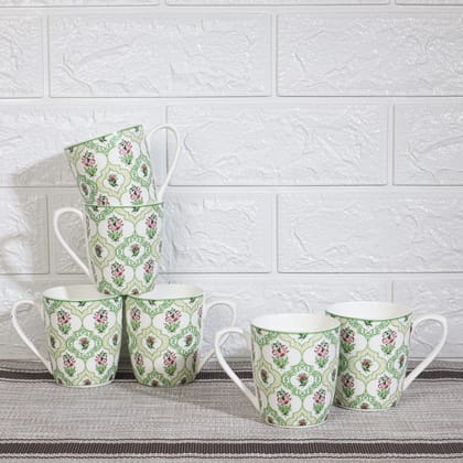 Femora Desh ki Mitti Fine Bone China Green Floral, Tea Cup, 160 ML