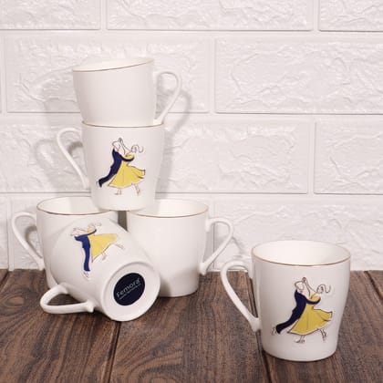 Femora Indian Ceramic Handcrafted Dancing Couple Tea Cup - 6 Pcs,150 ML - Small Serving