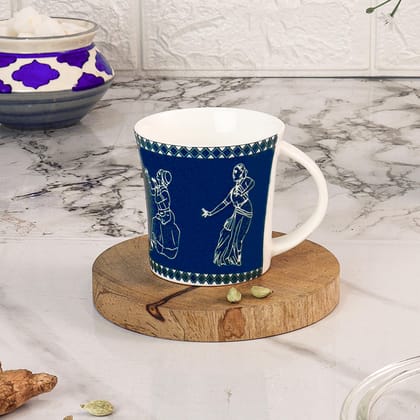 Femora Traditional Dancers Pattern Tea Cups, Ceramic Tea Cups, Coffee Mugs (160 ml) - 6 Pcs Set (Blue)