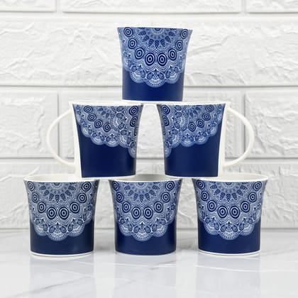 Femora Lavish Mandala Design Tea Cups, Ceramic Tea Cups, Coffee Mugs (160 ml) - 6 Pcs Set (Blue)