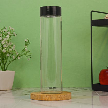 Femora Borosilicate Glass Water Bottle Durability and Elegance Combined, 750ML(1 Pc Set) (Black Lid)