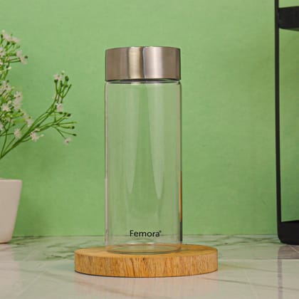 Femora Borosilicate Glass Water Bottle Durability and Elegance Combined, 1000ML(1 Pc Set) (Steel Lid)