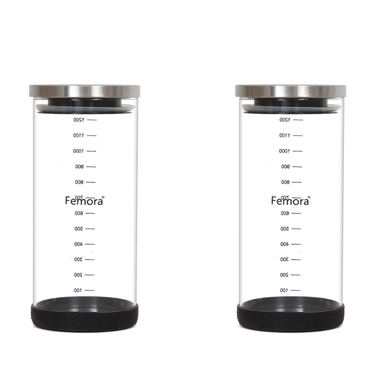 Femora Borosilicate Glass Air-Tight Jar with Silicon Base, 900 ml, Set of 2