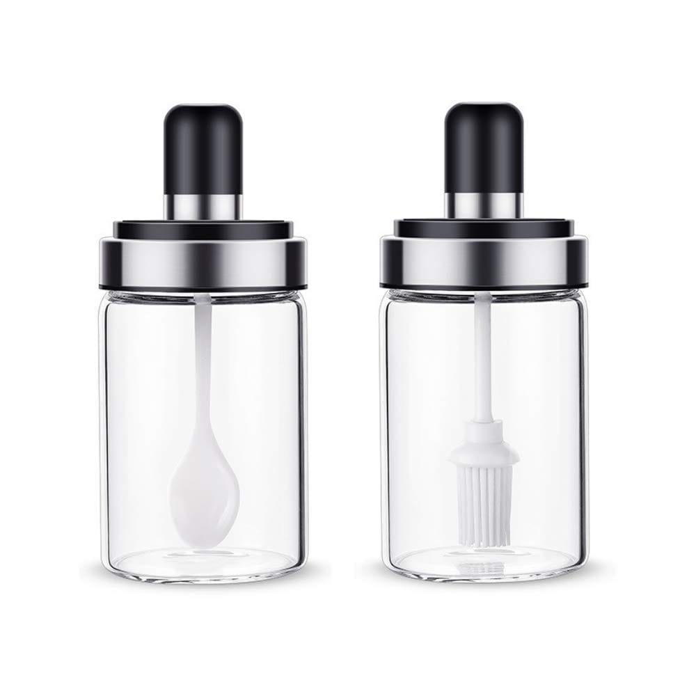 Femora Borosilicate Glass Spice Jars and Brush Jar with Spoon 250 ML - Set of 2