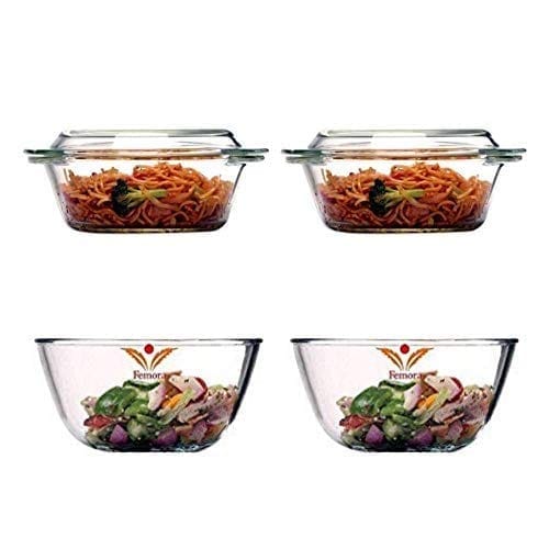 Femora Borosilicate Glass Microwave Safe Mixing Bowl 1650 ML, Serving Casserole 1000 ML Set of 4