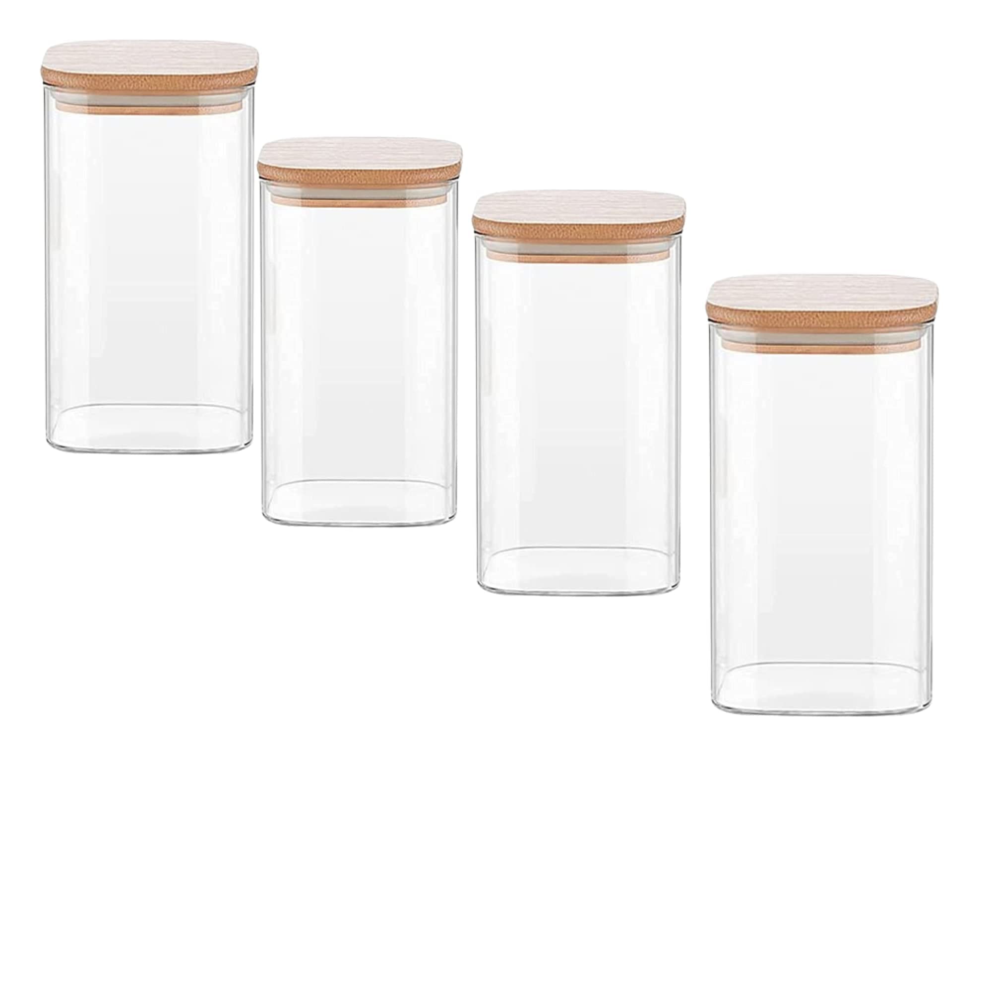 Femora Borosilicate Glass Bamboo Lid Air Tight Jar - 1000 ML, Set of 4, Free Replacement of Lids