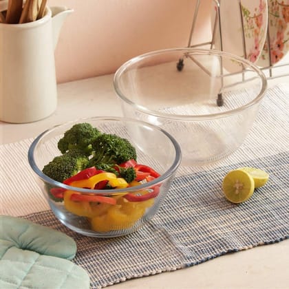 Femora Borosilicate Glass Microwave Safe All-Purpose Mixing Bowl,700 ML, 2650 Ml, Set of 2