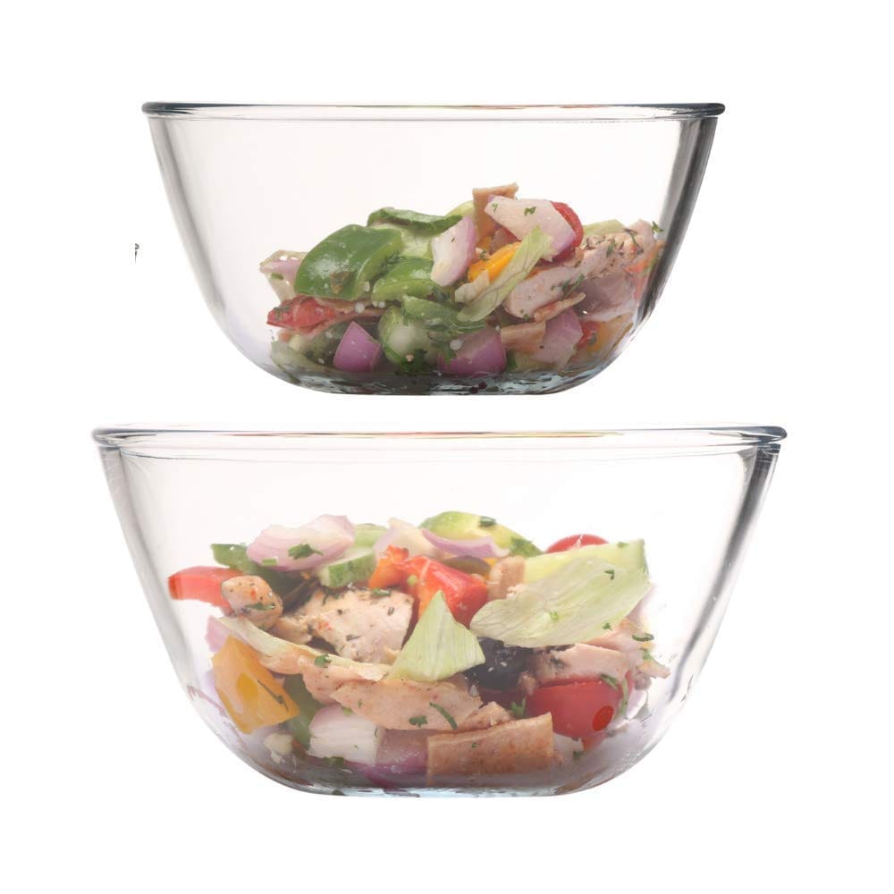 Femora Borosilicate Glass Solid Microwave Safe All-Purpose Mixing Bowl (Transparent, 1650 ml, 3600 ml) - Set of 2.