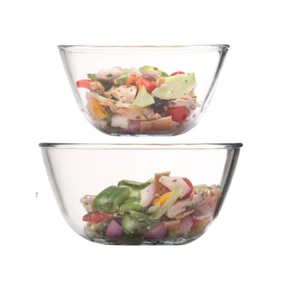 Femora Borosilicate Glass Microwave Safe All-Purpose Mixing Bowls,1050 ML, 2100 ML, Set of 2