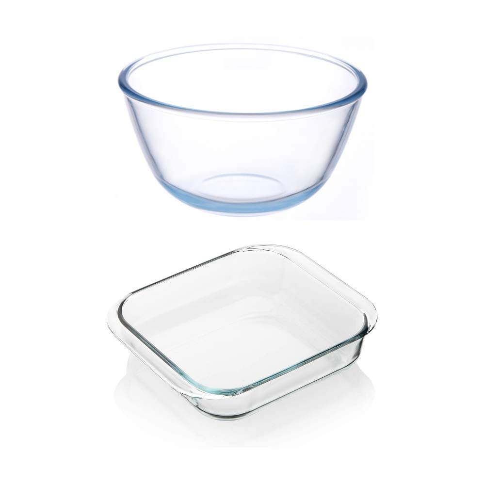 Femora Borosilicate Glass Solid Mixing Bowl - 1050ml, Set of 2, Transparent