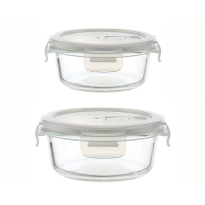 Femora Borosilicate Round Glass Food Storage Container with Air Vent Lid(Transparent) - 380 ML & 580 ML-Set of 2