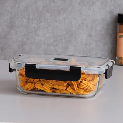 Femora Borosilicate Glass Microwave Safe Rectangle Food Storage Container with Air Vent Lid, 1000 m.l.