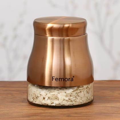 Femora Clear Glass Gold Metallic Steel Glass Jars Tea Sugar Jar Container Cereal, Spices, Pulses Container Spice Jar for Kitchen Storage Jars for Kitchen Storage, 900ML, Free Replacement of Lids