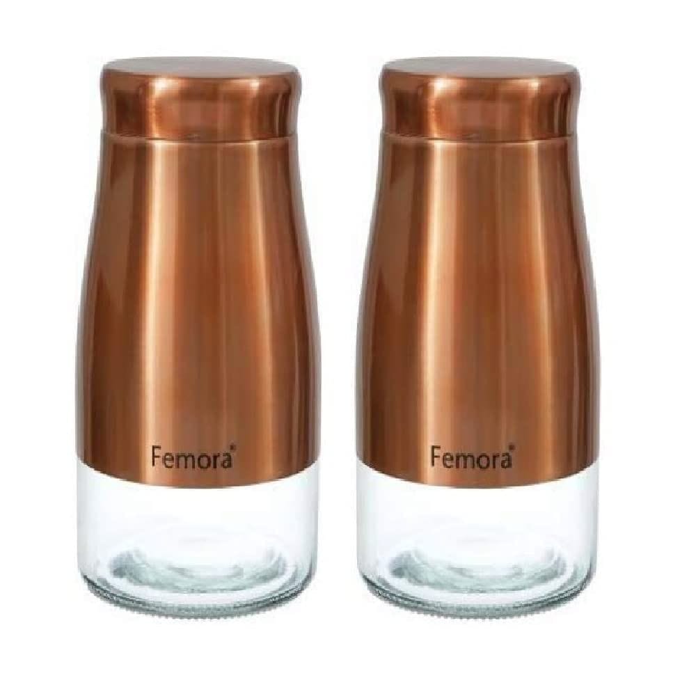 Femora Copper Metallic Clear Glass Kitchen Storage Jars, 1300 ml, Set of 4, Free Replacement of Lids