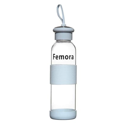 Femora Borosilicate Glass Water Bottle, 500ml, Set of 1, Grey -500 ml (FMBRGRY_Bottle)