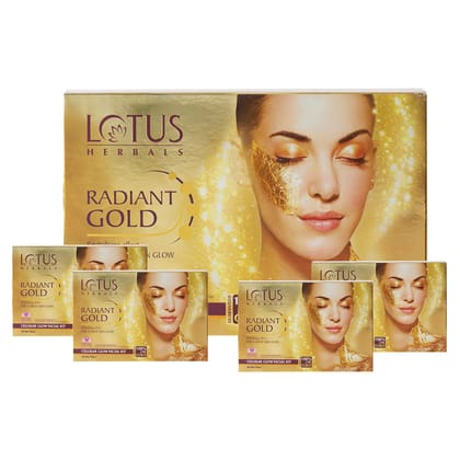 Lotus Herbals Radiant Gold Facial Kit For Instant Glow With 24K Pure Gold & Papaya,4 Easy Steps, 37g (Single Use)