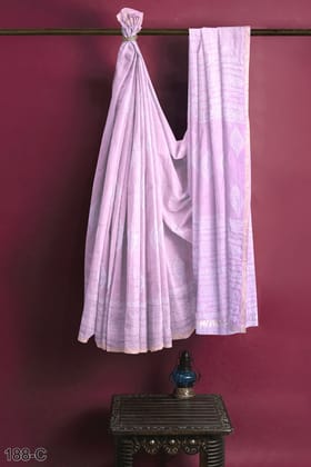 Pink Hand Block Printed Chanderi Saree