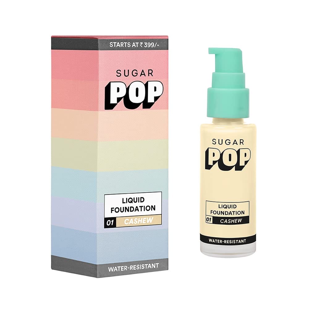 SUGAR POP Liquid Foundation – 01 Cashew for Fair to Medium Skin Tone | Full coverage | 10HR Stay | Lightweight & Water-resistant | 30 ML