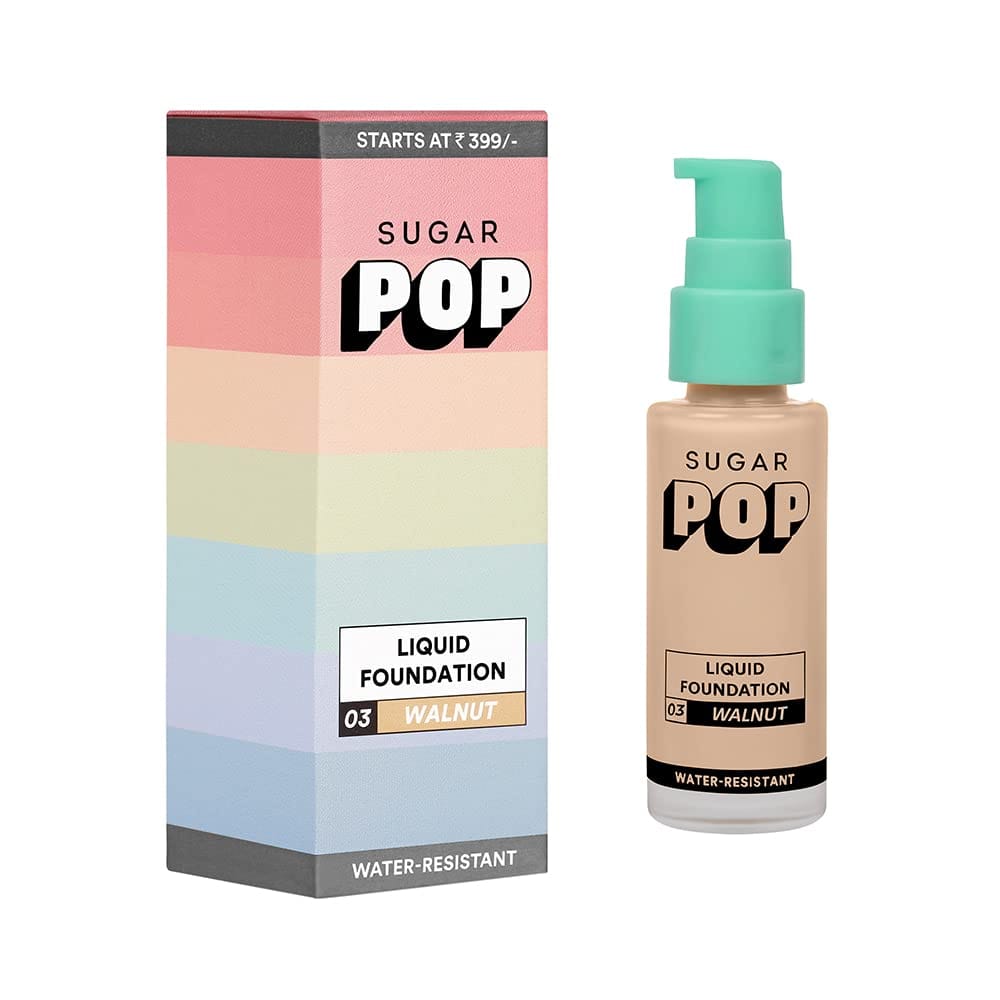 SUGAR POP Liquid Foundation – 03 Walnut | Full coverage | 10 Hour Stay, Lightweight | Easily Bendable & Water-resistant Formula | Super Matte Finish | 30 ML