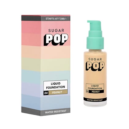 SUGAR POP Liquid Foundation – 04 Peanut for Medium to Wheatish Skin Tone | Full coverage | 10HR Stay | Lightweight & Water-resistant | 30 ML