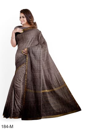 Brown Hand Block Printed Maheshwari Saree