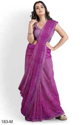 Pink Hand Block Printed Maheshwari Saree