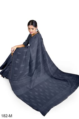 Grey Hand Block Printed Chanderi Saree