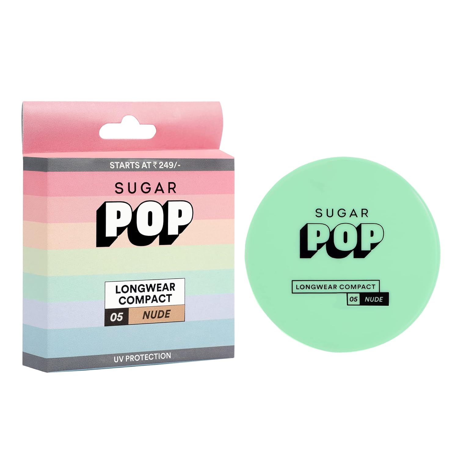 SUGAR POP Longwear Compact – 05 Nude for Medium Skin Tone | Vitamin E Enriched | UV Protection, Pore Minimizing l Medium Coverage | Face Compact for Women l 9 gm